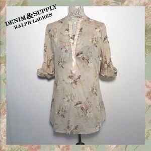 ~Denim&Supply NWT Bohemian🌸Floral Button Semi-Sheer Tunic 3/4 Sleeve Blouse~